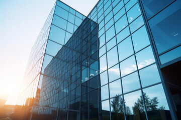 Glass office building exterior against the sky