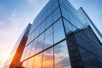 Fotobehang Glass office building exterior against the sky © xartproduction