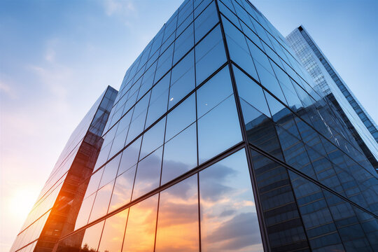 Glass office building exterior against the sky