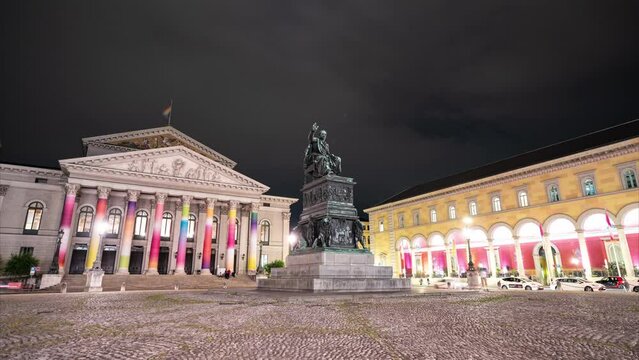 Timelapse video of the Max-Joseph-Platz and National Theatre at night. Munich, Germany.