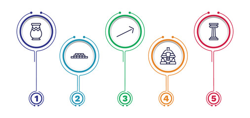 set of history thin line icons. history outline icons with infographic template. linear icons such as vase, arrow, columns, bricks, sphinx vector.