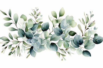 Fototapeta na wymiar Watercolor Eucalyptus Leaves Frame | Botanical Wedding Stationery