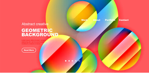 Obraz premium Colorful shiny and glossy circles abstract composition with light and shadow effects, geometric vector abstract background