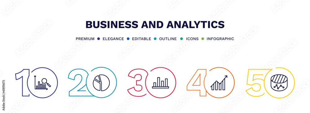 Poster set of business and analytics thin line icons. business and analytics outline icons with infographic