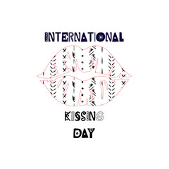International kissing day design template boho style.  Lips on white background. Poster, banner, greeting card, vector illustration design.