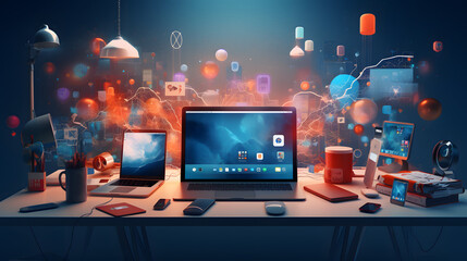 The Digital Interchange Illuminating the Global Network of Communication and Connectivity. Generated Ai