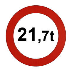 Illustration des Straßenverkehrszeichens "Maximal zulässiges Gesamtgewicht 21,7t"
