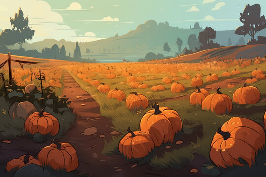 Pumpkin Patch Field Drawing