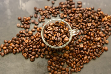 coffee beans and cup