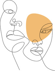 Continuous line, drawing of set faces and hairstyle, fashion concept, woman beauty minimalist, vector illustration for t-shirt, slogan design print graphics style