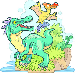 funny prehistoric dinosaurs, illustration design