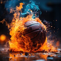 Basketball on fire. Generative AI