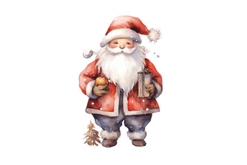 Obraz premium Watercolor Christmas cute Santa on white isolated PNG 
