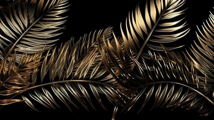 Obraz premium gold tropical palm leaves on black background. Generative AI