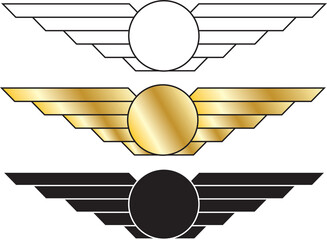 Illustration of pilot wings in silhouette, color, and outline. © Brian