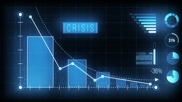 Decreasing Graph analytics, Financial crisis HUD Graph With falling down arrow and bar graph. 
