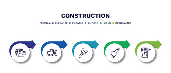 set of construction thin line icons. construction outline icons with infographic template. linear icons such as , bulldozer, sand brush,