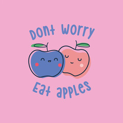 funny apples in cartoon style. cute fruit characters. funny picture with caption