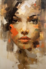 Abstract Art-inspired portrait of a vibrant woman. Surreal portrait of beautiful woman. Colorful hair. Unusual color work. digital art. Illustration of beautiful young woman. Generative Ai.