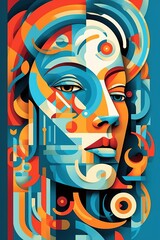 Girl portrait, clear brush strokes in intricate mixed style ,cyberpunk, front view, symmetrical composition, geometric, futurism. Generative ai.