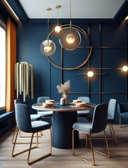 Stylish and modern dining room of luxurious house. interior design 3d render