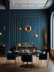 Stylish and modern dining room of luxurious house. interior design 3d render