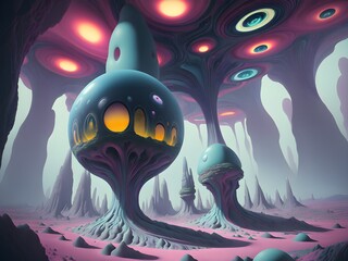 Hyperrealistic landscape on alien planet, Generative AI Illustration