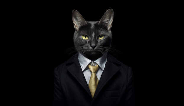 Elegant businessman dress code, cat portrait dressing style