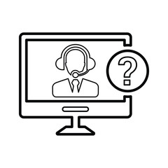 Online Technical Help icon. Line, outline design.