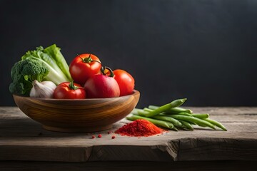 fresh vegetables on a wooden table Generator by using AI Technology