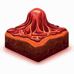 Illustration of an Isometric Landscape with Trees and Mountains lava in the Background