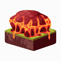Illustration of an Isometric Landscape with Trees and Mountains lava in the Background