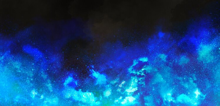 青い炎の背景イラストレーション 横長 黒と青　クール