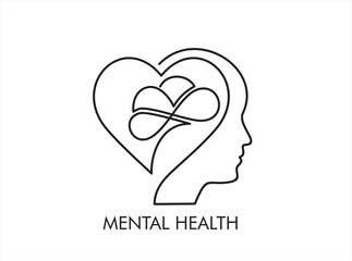 continuous stylized modern drawing of a human head and brain. flat vector linear illustration on a white background. drawing thoughts  in a man's head in one line