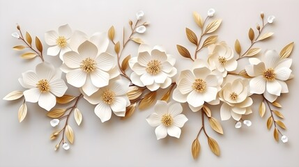 Flowers composition. Frame made of white flowers on beige background. Flat lay, top view, copy space.generated ai