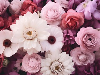 beautiful pink and white flowers as a background, closeup of photo.generative ai