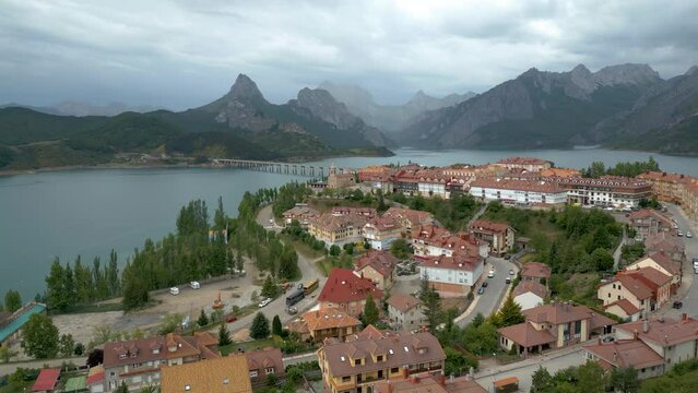 View of a Riano and the Picos de Europa mountains in the North of Spain