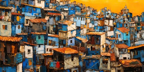 AI Generated. AI Generative. Brazil Rio Favela city urban town poor house building color landscape. Adventure travel draw paint art vibe. Graphic Art - obrazy, fototapety, plakaty