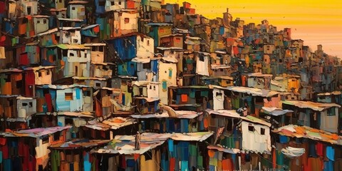 Fototapeta na wymiar AI Generated. AI Generative. Brazil Rio Favela city urban town poor house building color landscape. Adventure travel draw paint art vibe. Graphic Art