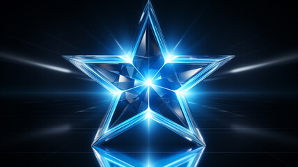 blauer Stern mit Lichteffekten auf dunklem Hintergrund. Querformat. Generative Ai.