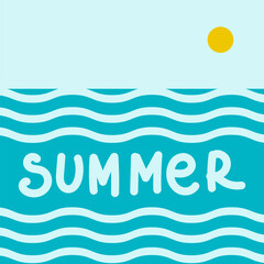 Summer minimalist landscape background. For social media post, promotional banner or advertising. Vector illustration, flat design