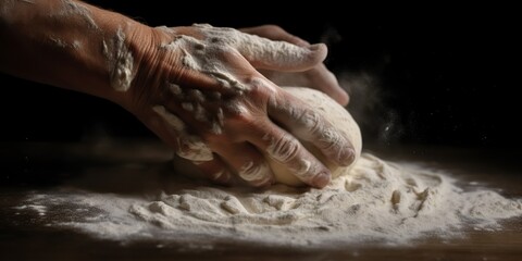 AI Generated. AI Generative. Bakery flour rolling hands prepare dough for pizza pasta food meal restaurant. Graphic Art