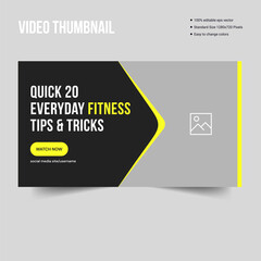 Trendy fitness banner template design for youtube channel video cover, muscle body youtube thumbnail banner template design, editable vector eps 10 file format