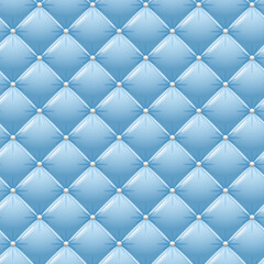 Fashionable surface with stitches.
Seamless vector pattern of blue leather upholstery with white buttons. Luxury vintage texture