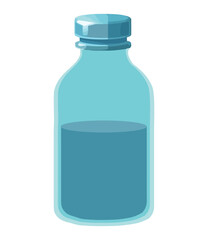 Blue glass bottle with label illustration