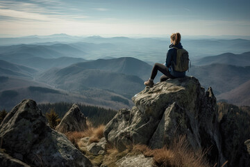 Reaching New Heights: A Hiker girl on Top of the Mountain