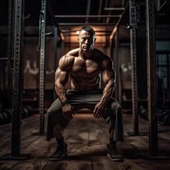 Foto auf Leinwand muscular bodybuilder flexing his muscles © Soroosh