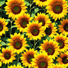 Fototapeta premium seamless illustration with sunflowers. generative ai