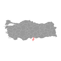 Hatay province map, administrative divisions of Turkey. Vector illustration.
