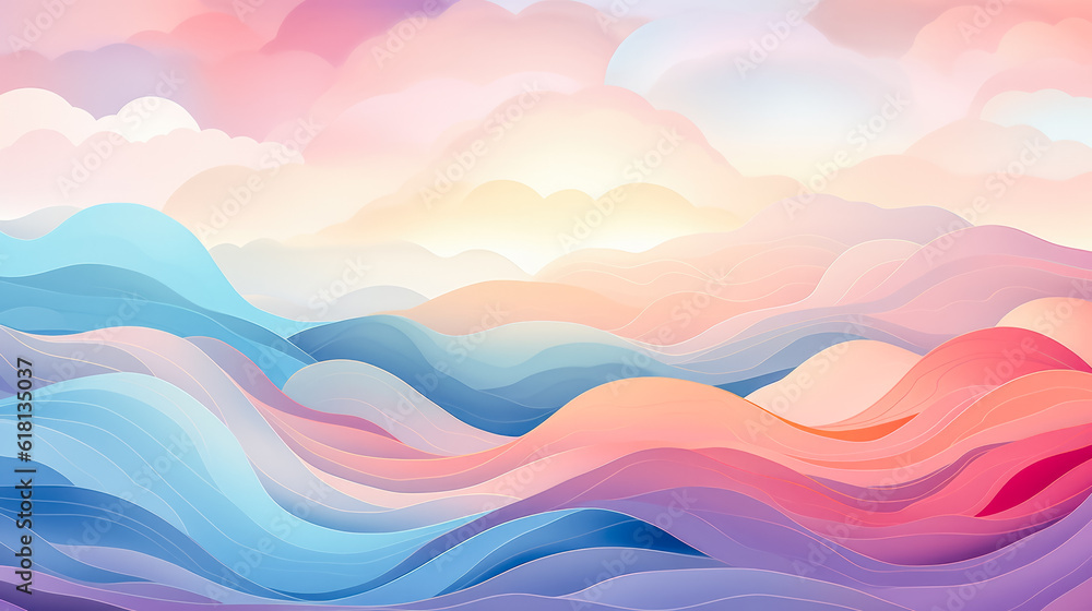 Sticker Mindful sunrise meditation background gentle pastel colors, background, copy space